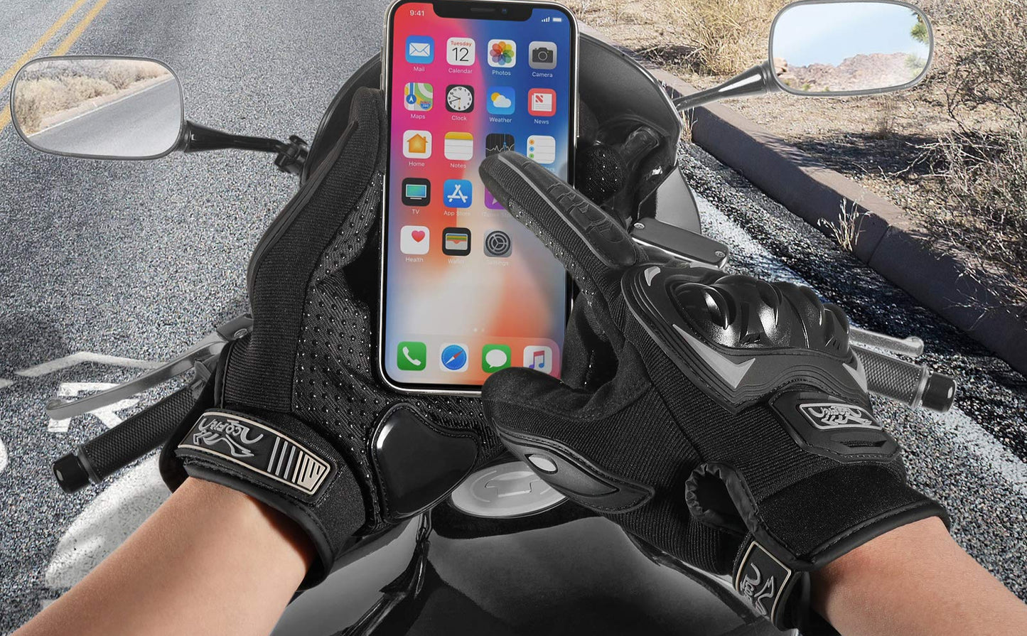 👉 Motorradhandschuhe mit Touchscreen-Funktion – Ideal für Motorrad, Mountainbike, Motocross, Klettern, Wandern & Outdoor-Sportarten, Schwarz (Größe L)